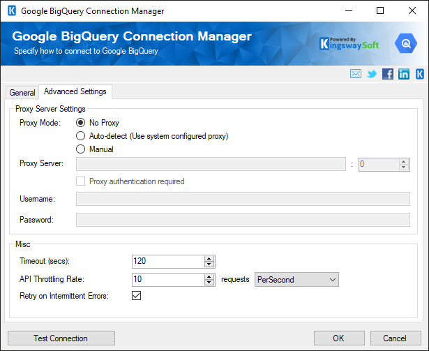 SSIS Google BigQuery Connection Manager - advanced settings